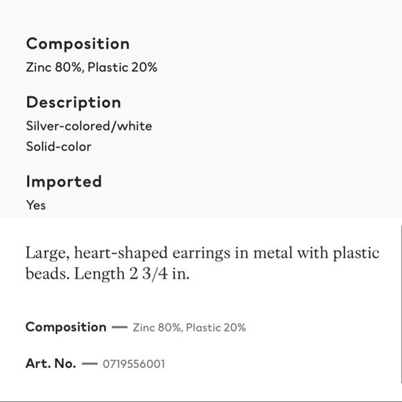 H&M Silver & White Pearl Heart Shaped Drop Dangle Large Medium Pretty Earrings - Picture 13 of 16